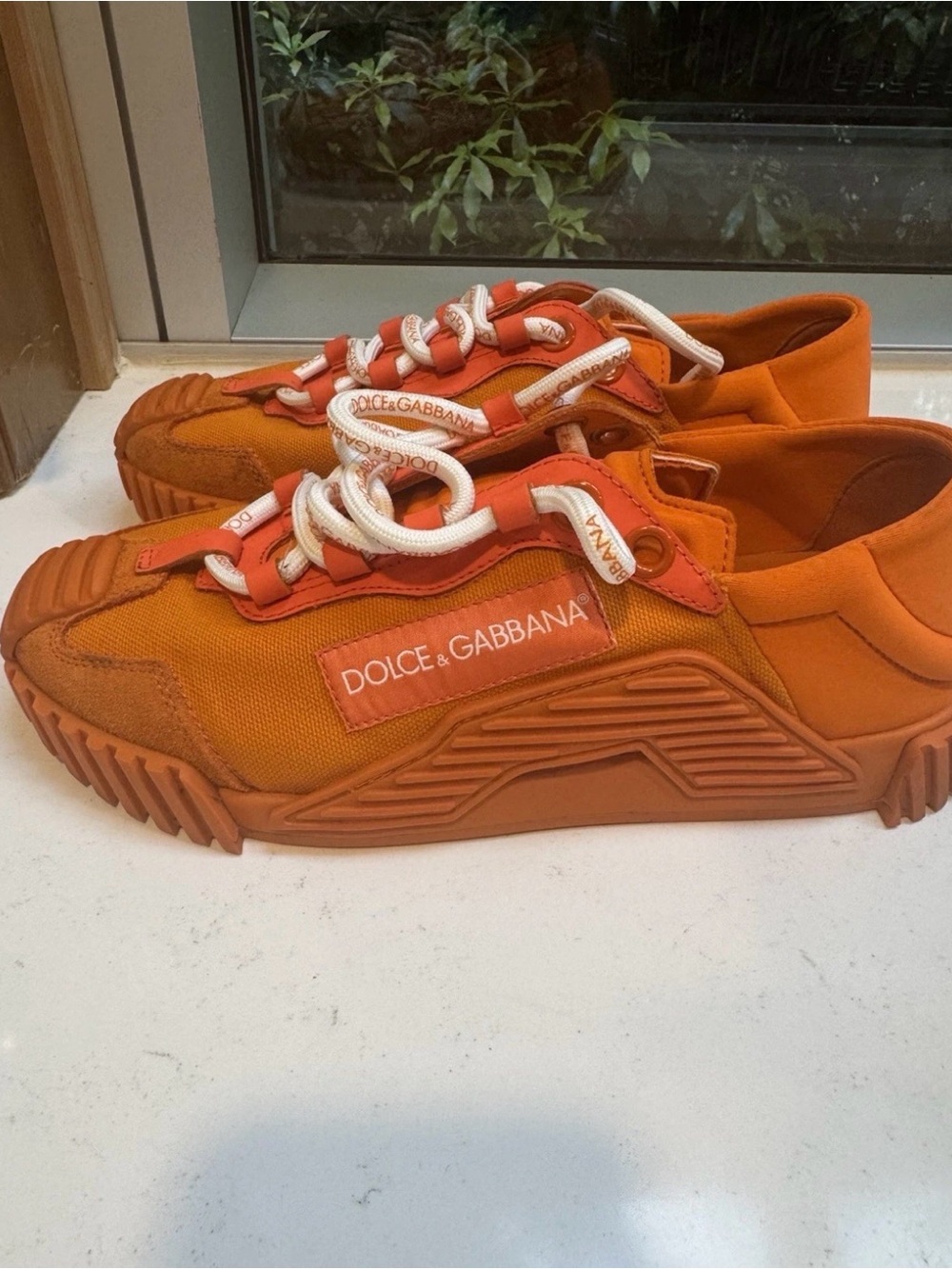 Dolce & Gabbana Kids Orange and White Treaded Sneakers - Picture 2 of 5